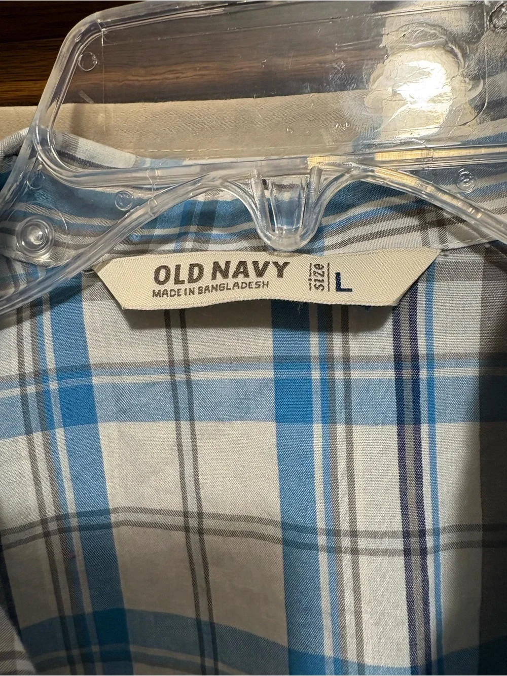 Old Navy Blue Gray White Plaid Short-Sleeve Button-Down Shirt